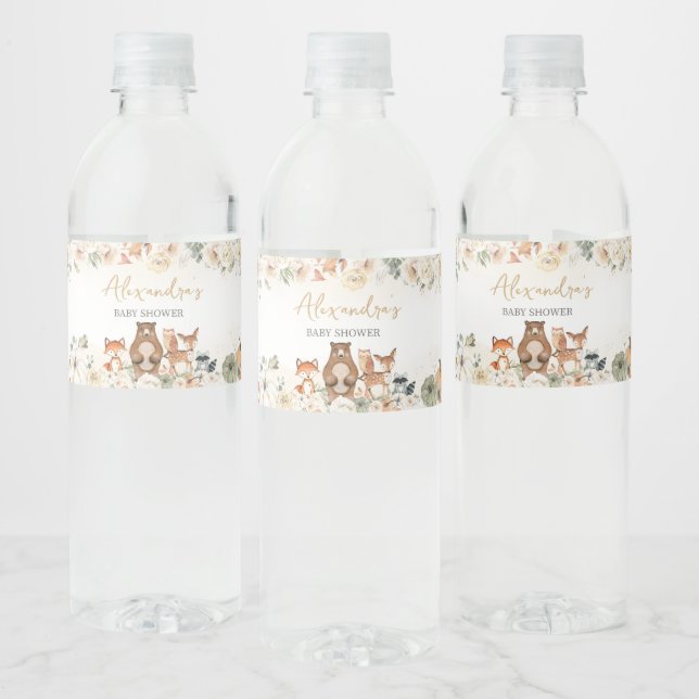Woodland Animals Pumpkin Fall Baby Shower  Water Bottle Label (Bottles)