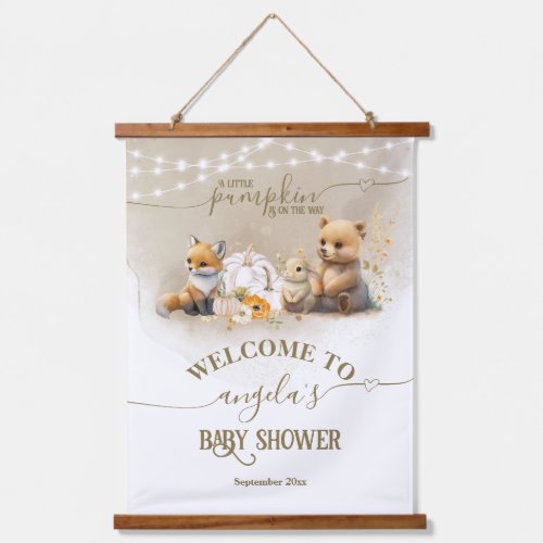 Woodland Animals Pumpkin Fall Baby Shower welcome Hanging Tapestry