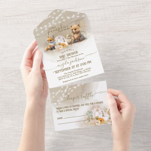 Woodland Animals Pumpkin Fall Floral Baby Shower All In One Invitation