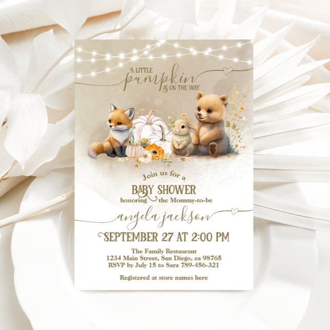 Woodland Animals Pumpkin Fall Floral Baby Shower Invitation (Creator Uploaded)