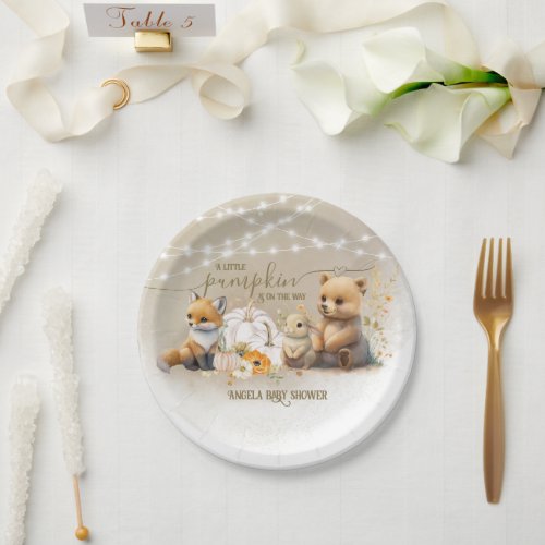 Woodland Animals Pumpkin Fall Floral Baby Shower Paper Plates