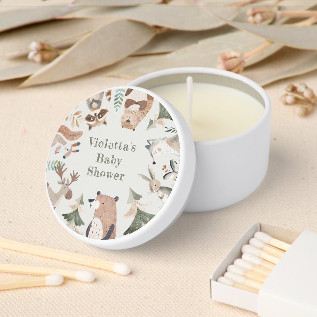 Woodland animals Raccoon Bear Cute Baby shower Mini Candle Favors (Insitu)