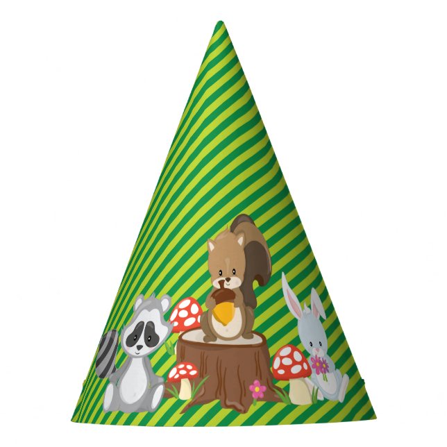 Woodland Animals | Raccoon | Squirrel | Rabbit Party Hat (Front)