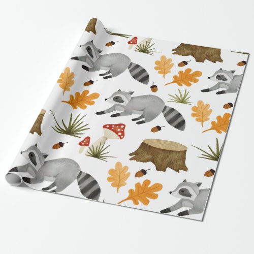 Woodland Animals Raccoon Wrapping Paper