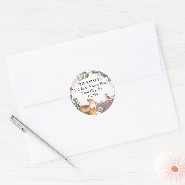 Woodland Animals  Return Address Classic Round Sticker (Envelope)