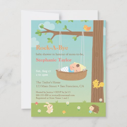 Woodland Animals Rock A Bye Baby Shower Invitation