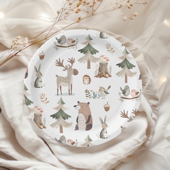 Woodland animals rustic Baby Shower Paper Plates (Creator Uploaded)