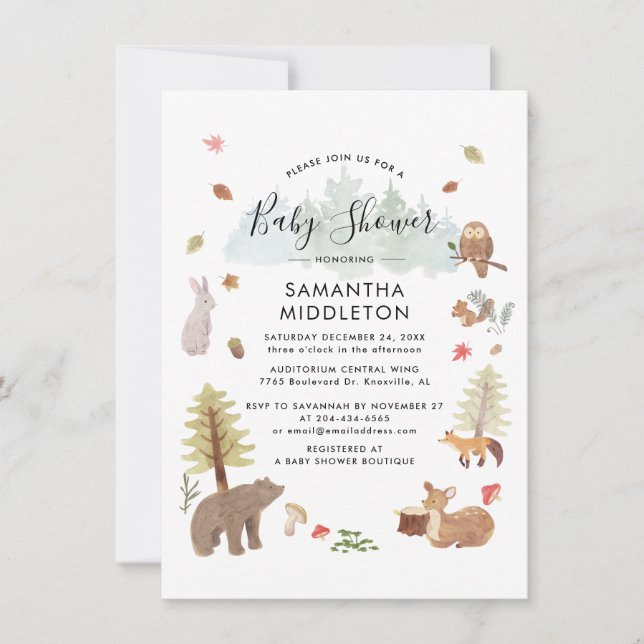 Woodland Animals Rustic Boys Baby Shower Invitation (Front)