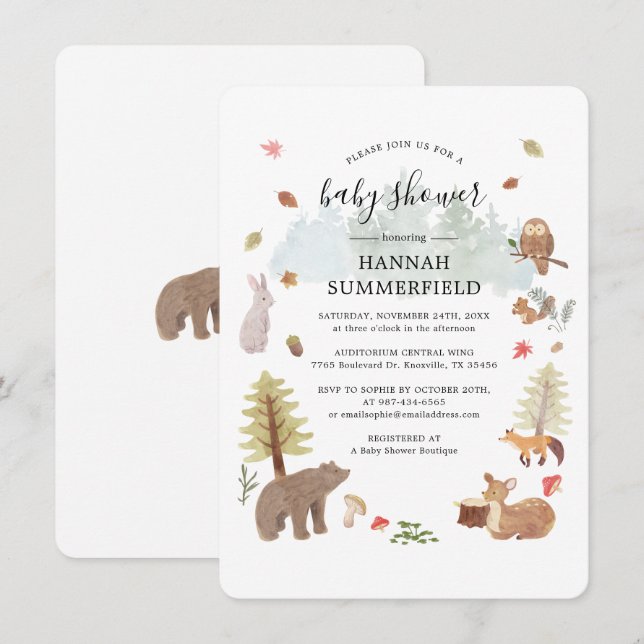 Woodland Animals Rustic Boys Baby Shower Invitation (Front/Back)