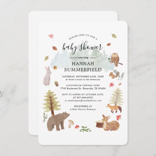 Woodland Animals Rustic Boys Baby Shower Invitation