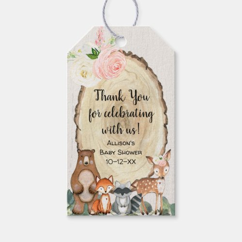 Woodland animals rustic floral girl baby shower gift tags