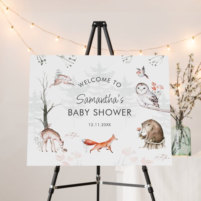 Woodland Animals Rustic Forest Baby Shower Foam Board (In Situ (Stand))
