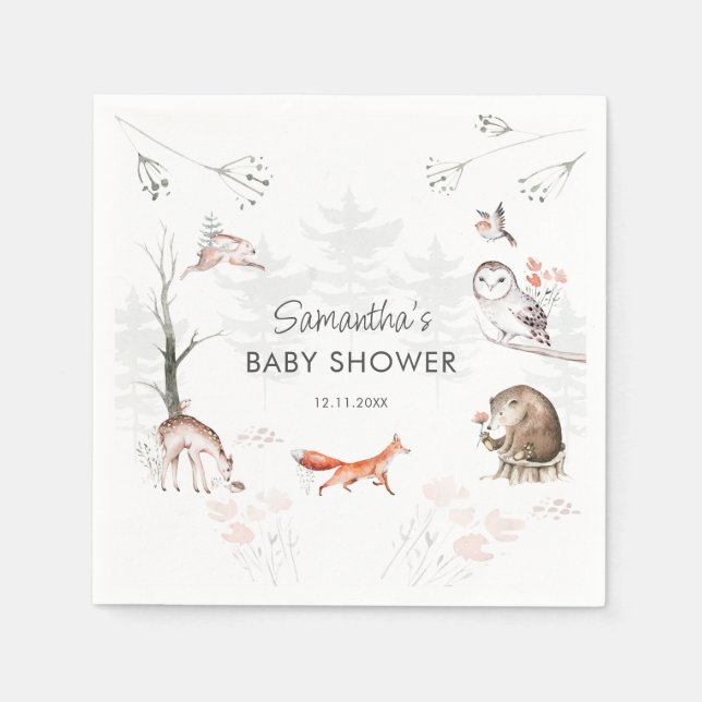 Woodland Animals Rustic Forest Baby Shower Napkins (Front)