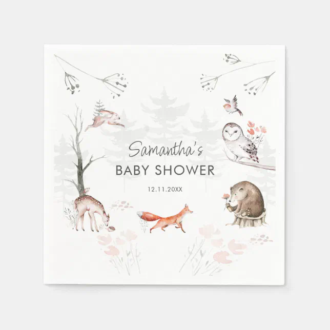 Woodland Animals Rustic Forest Baby Shower Napkins | Zazzle