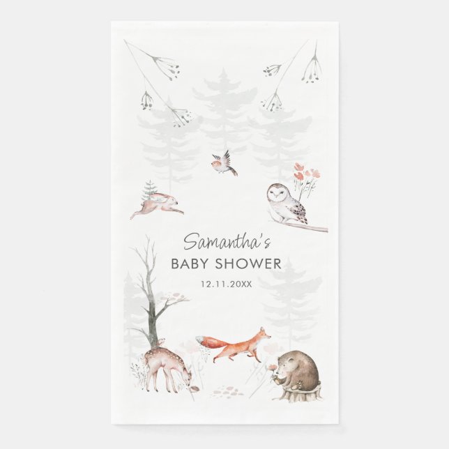 Woodland Animals Rustic Forest Baby Shower Paper Guest Towels (Front)