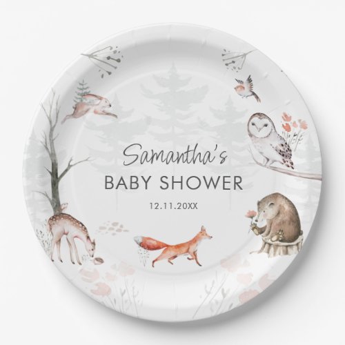 Woodland Animals Rustic Forest Baby Shower Paper Plates