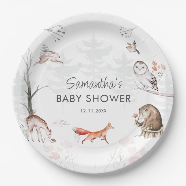 Woodland Animals Rustic Forest Baby Shower Paper Plates (Front)