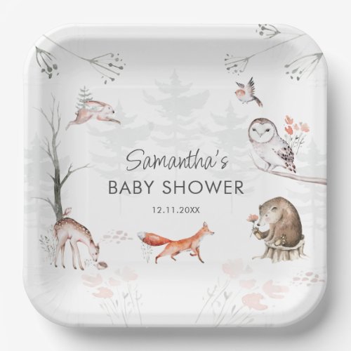 Woodland Animals Rustic Forest Baby Shower Paper Plates