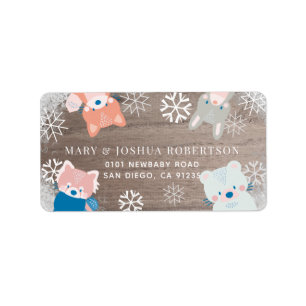 Woodland Animals Rustic Snowflakes Woodv Address Label