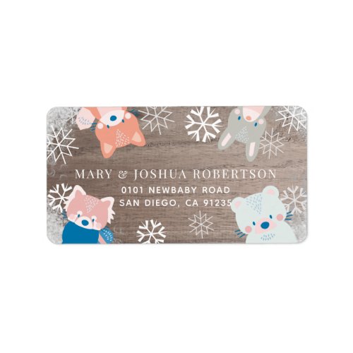 Woodland Animals Rustic Snowflakes Woodv Address Label