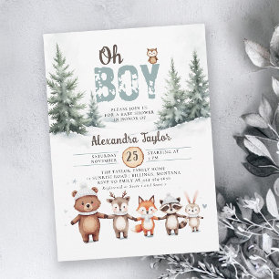 Woodland Animals Rustic Winter Boy Baby Shower Invitation