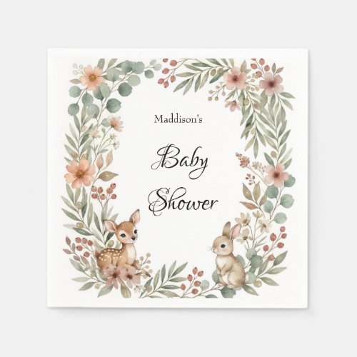 Woodland Animals Sage Green Baby Shower Napkins