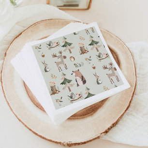 Woodland animals sage green rustic Baby Shower Napkins
