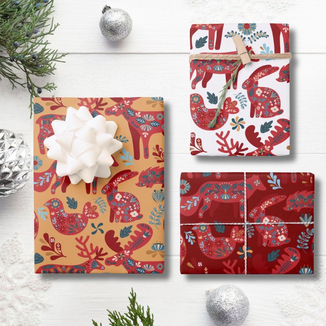 Woodland Animals Scandinavian Folk Art Christmas Wrapping Paper Sheets (Creator Uploaded)
