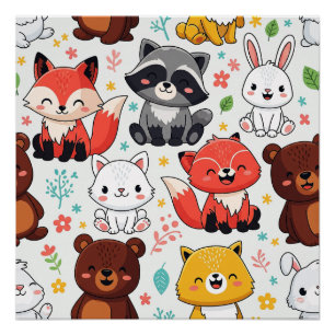 Woodland Animals Seamless  Poster