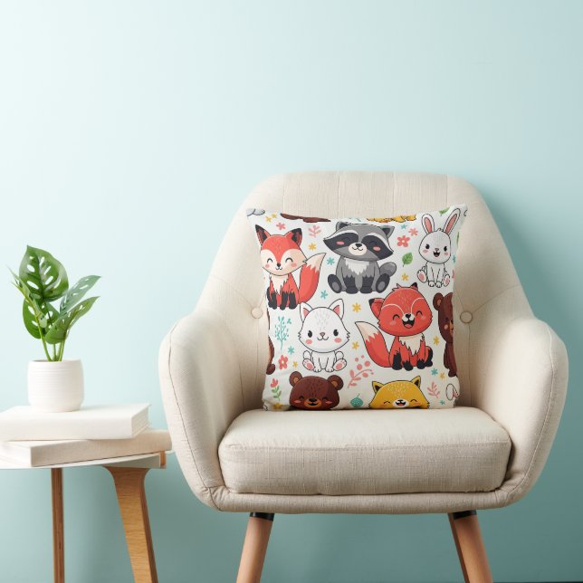 Woodland Animals Seamless  Throw Pillow (Chair)