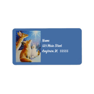 Woodland Animals See Christmas Star Watercolor Art Label