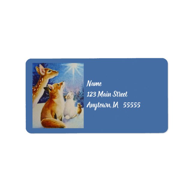 Woodland Animals See Christmas Star Watercolor Art Label (Front)