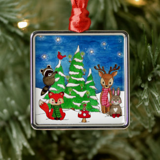 Woodland Animals Silent Night Metal Ornament