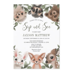 Woodland animals Sip and See meet baby boy Invitation