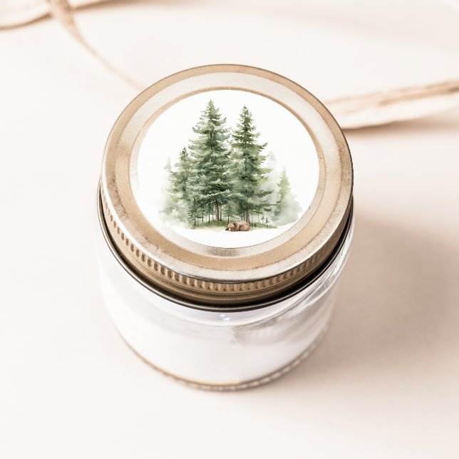 Woodland Animals | Sleepy Bear Baby Shower Favor Classic Round Sticker (Creator Uploaded)