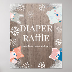 Woodland Animals Snow Baby Shower Diaper Raffle Poster