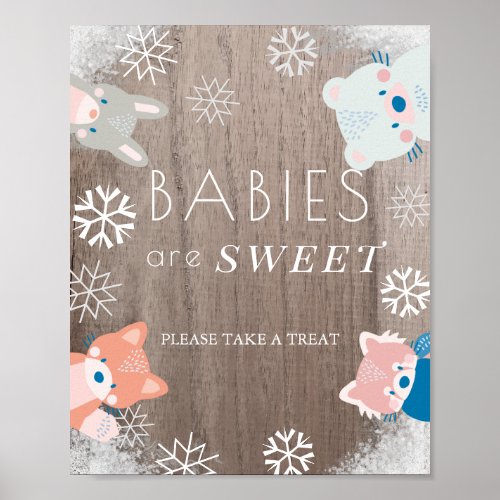 Woodland Animals Snow Baby Shower Sweet Treat Sign