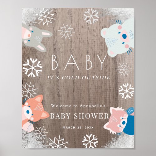 Woodland Animals Snow Baby Shower Welcome Sign