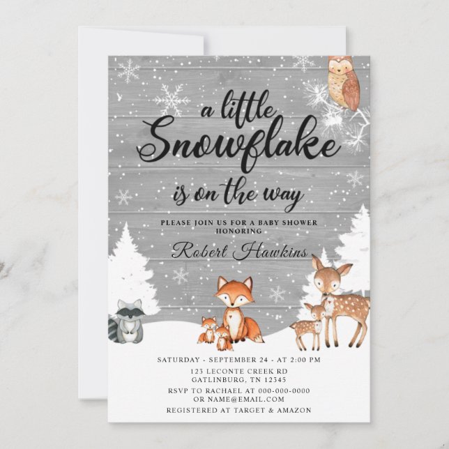 Woodland Animals  Snowflake Baby Shower Invitation (Front)
