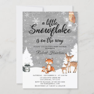 Woodland Animals Snowflake Baby Shower Invitation