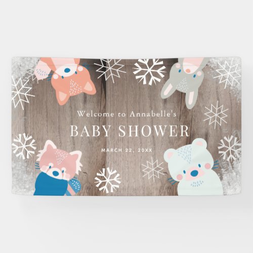 Woodland Animals Snowflake Baby Shower Welcome Banner