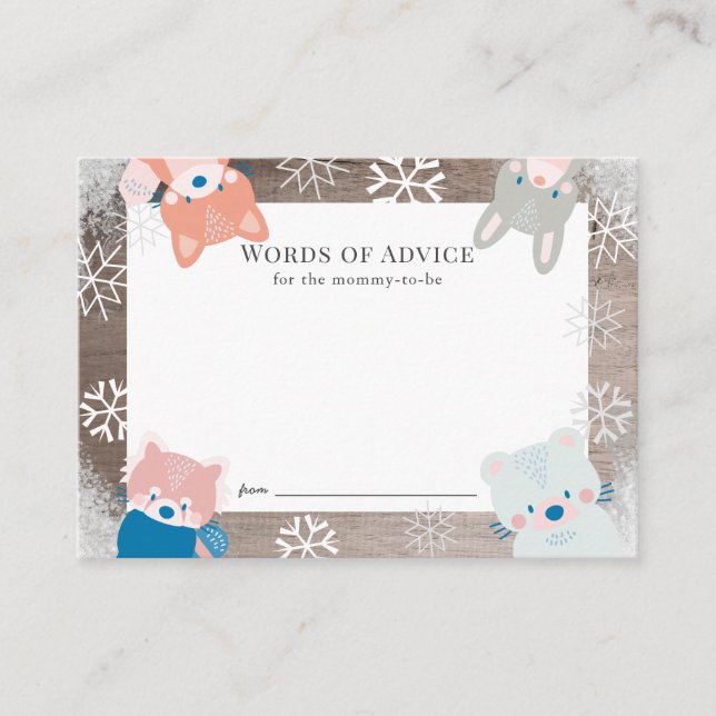 Woodland Animals Snowflake Pink Advice Card (Front)