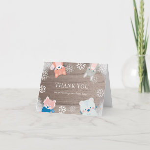 Woodland Animals Snowflakes Rustic Baby Shower Letterpress Thank You Card