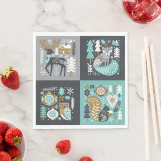 Woodland Animals Snowflakes Scandinavian Christmas