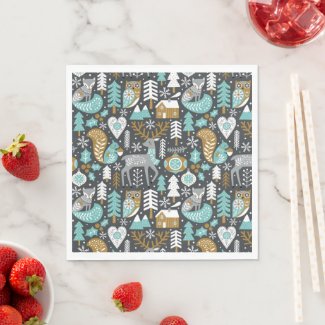 Woodland Animals Snowflakes Scandinavian Christmas
