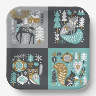 Woodland Animals Snowflakes Scandinavian Christmas