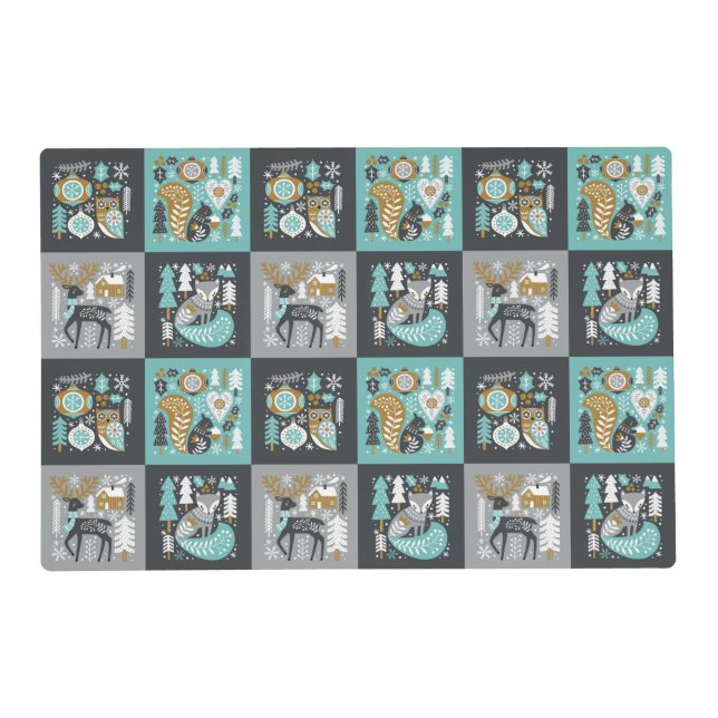 Woodland Animals Snowflakes Scandinavian Christmas Placemat (Front)
