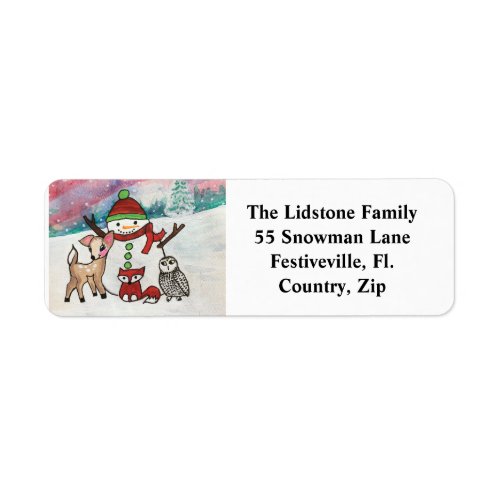 Woodland Animals Snowman Watercolor Address Labels