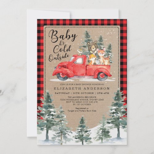 Woodland Animals Snowy Winter Baby Shower Drive By Invitation