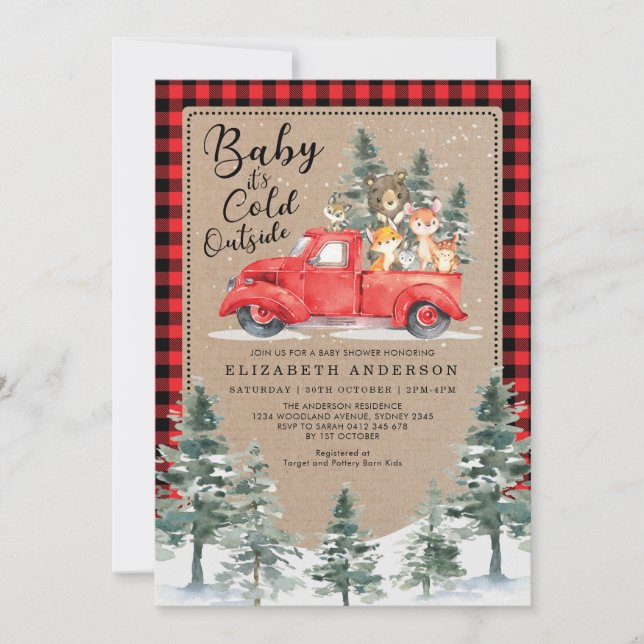 Woodland Animals Snowy Winter Baby Shower Drive By Invitation (Front)